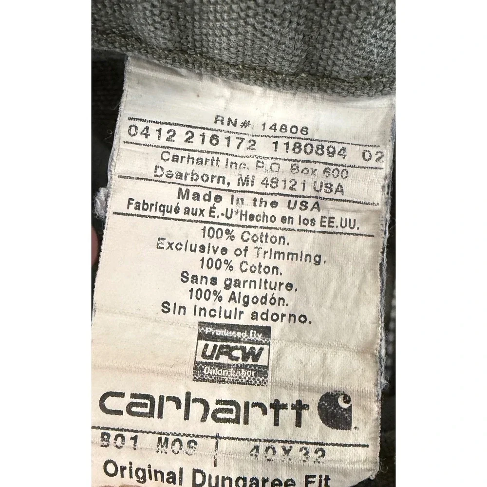 Vintage Carhartt B01‎ MOS Double Front Work Pants Mens Size 40x32 Moss Green
